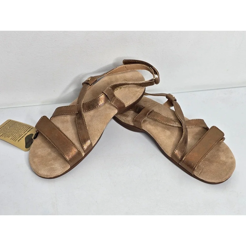 Spenco Womens 9 Orthotic Cross Strap Sandals Metallic Copper Glitter NEW Comfort